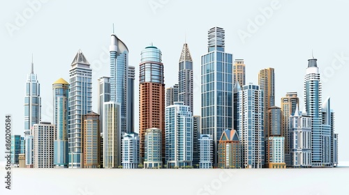 A city skyline with a white background