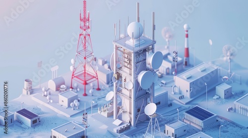 A red tower with many antennas on top of it