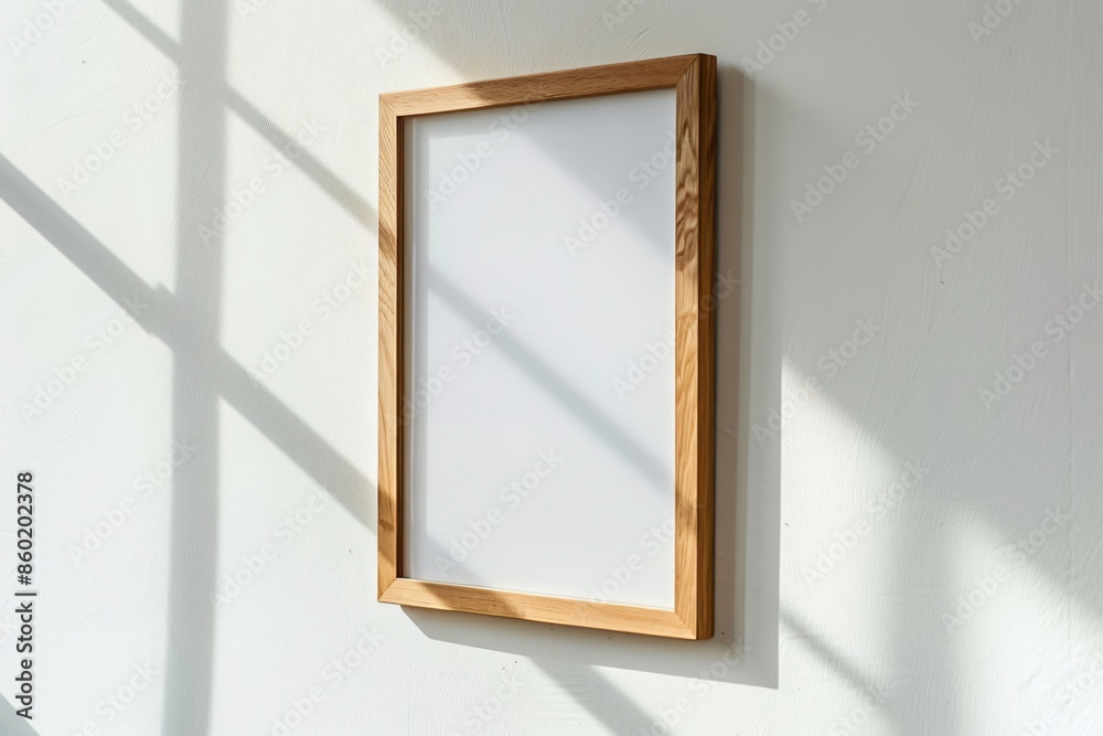 Wooden Frame on White Wall with Window Light Wooden Frame on White Wall with Window Light