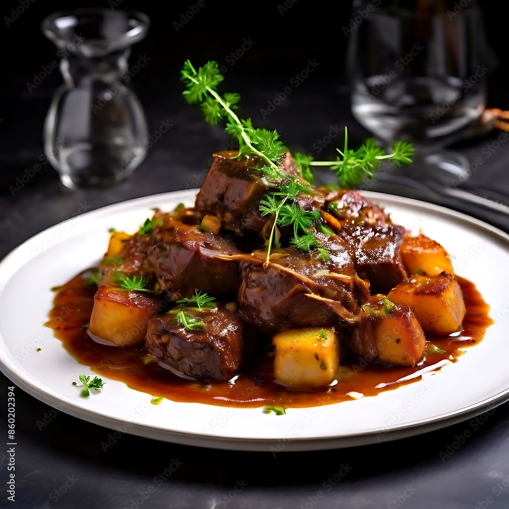 salad with meat and vegetables, Exquisite Lamb Stifado Elegance, Generative AI salad with meat and vegetables, Exquisite Lamb Stifado Elegance, Generative AI