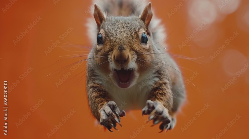 Jumping Squirrel: a cute Squirrel isolated against an orange background.
Jumping Squirrel: a cute Squirrel isolated against an orange background.