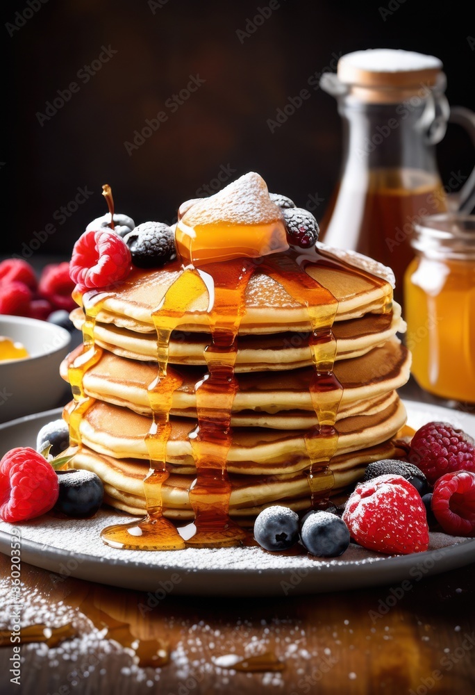 custom made wallpaper toronto digitaldelicious stack pancakes sweet tasty breakfast food concept, syrup, meal, dish, homemade, golden, round, fluffy, dessert, brunch, sugar, drizzle, plate