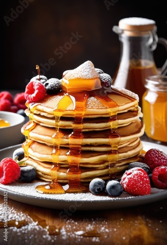 Wallpaper Mural delicious stack pancakes sweet tasty breakfast food concept, syrup, meal, dish, homemade, golden, round, fluffy, dessert, brunch, sugar, drizzle, plate Torontodigital.ca