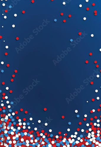 a blue background with red white and blue confetti