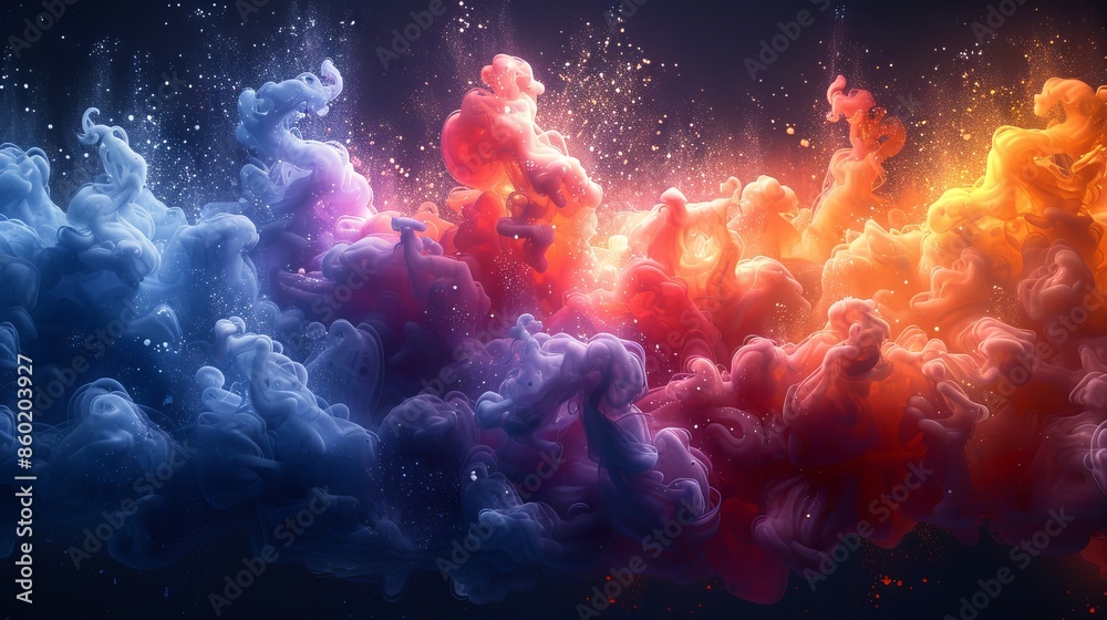 Vibrant energy explosion of colorful liquids frozen in time Vibrant energy explosion of colorful liquids frozen in time