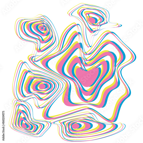 Immerse yourself in a world of vibrant imagery with this abstract psychedelic design. Against a light background, a bold combination of rich colors and whimsical shapes creates the effect of movement