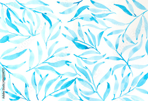 Hand-draw watercolor leaves background. creative hand drawn background pattern and textures. seamless abstract on white.