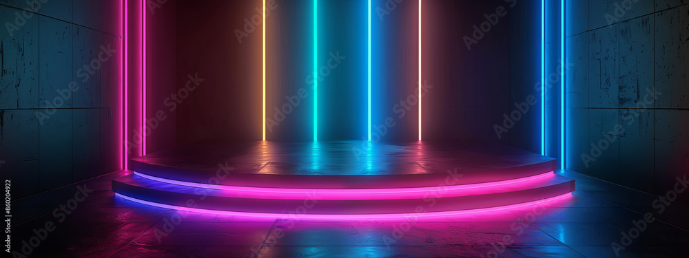 Vibrant Neon Lit 3D Podium