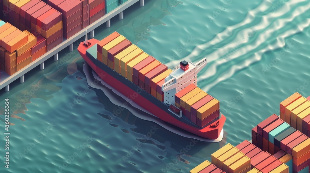 Obraz premium A large ship is sailing through a body of water with many containers on it