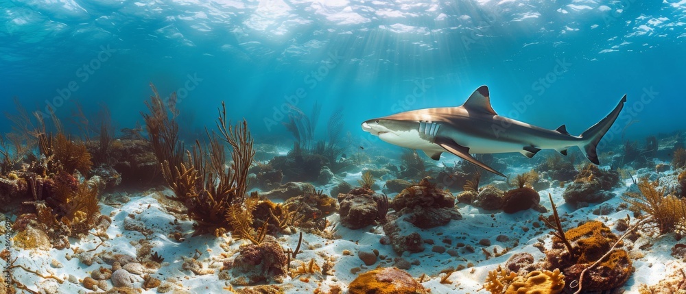 Fototapeta premium shark and diver fish in the sea