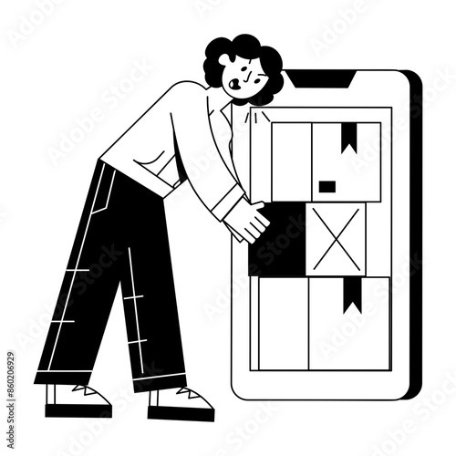 An outline mini illustration of online delivery 

