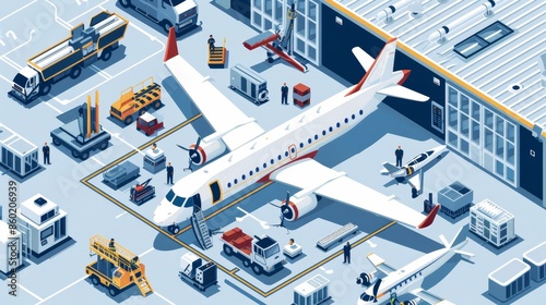 A group of people are working on a plane in a hangar
