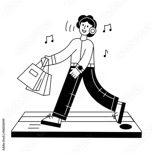 Latest outline mini illustration of shopping lover 

