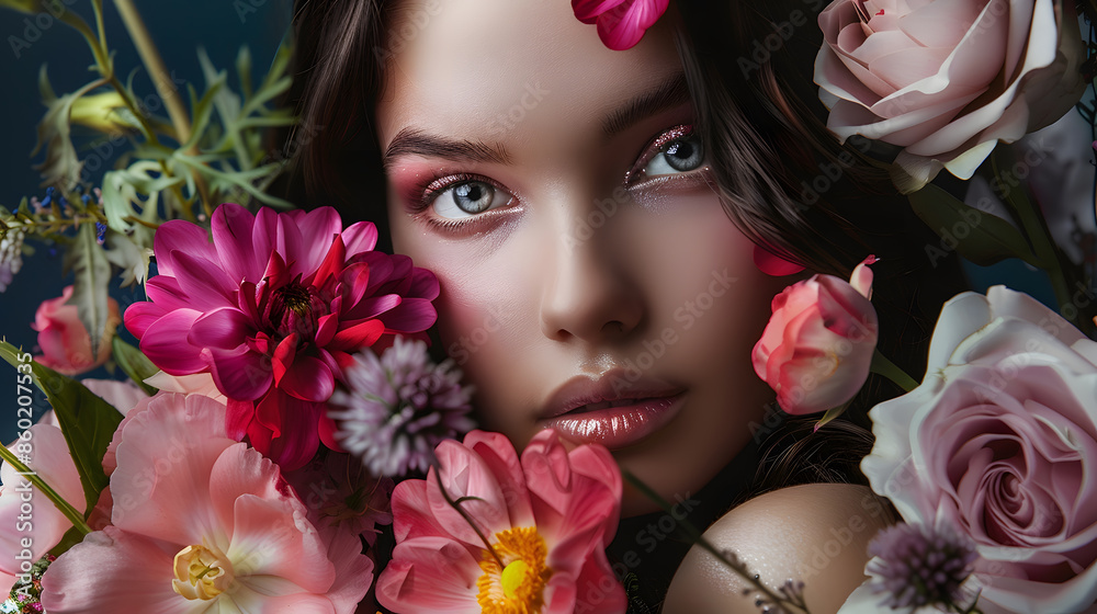 Attractive brunette girl with big beautiful bouquet of flowers Beautiful white girl with flowers Pretty woman with bright makeup Art portrait with flowers : Generative AI Attractive brunette girl with big beautiful bouquet of flowers Beautiful white girl with flowers Pretty woman with bright makeup Art portrait with flowers : Generative AI