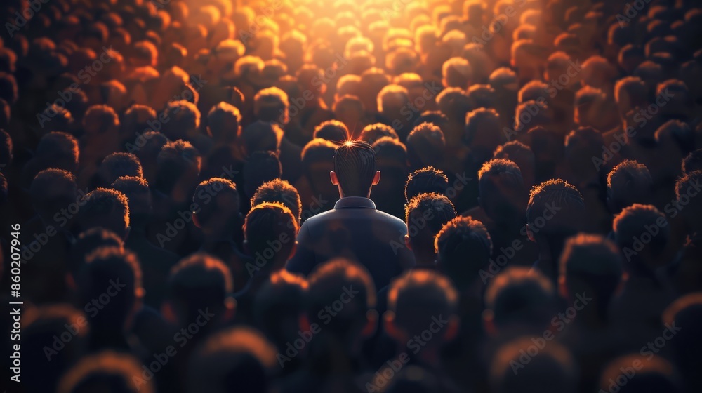 Obraz premium A leader standing out in a crowd with a spotlight on them, representing their distinctive leadership qualities and presence