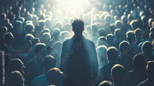 A leader standing out in a crowd with a spotlight on them, representing their distinctive leadership qualities and presence photo