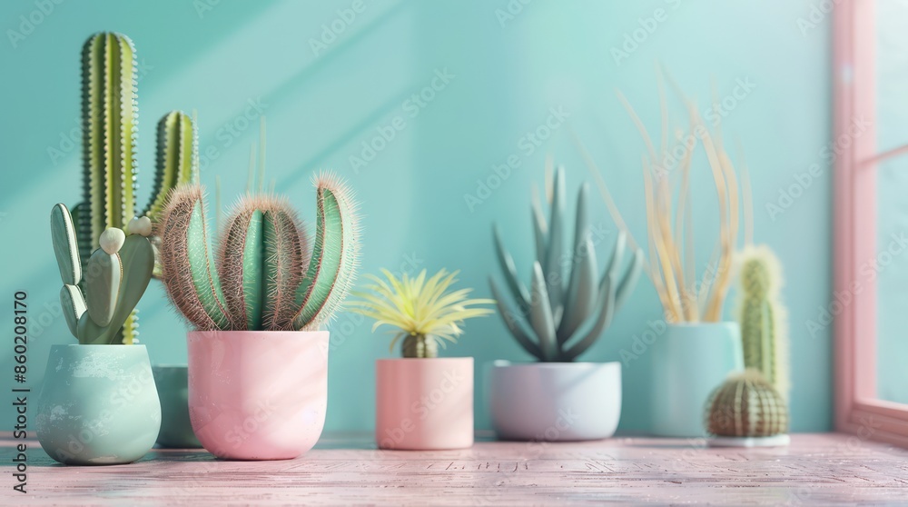 Mixed cacti and succulents in small pots Mixed cacti and succulents in small pots