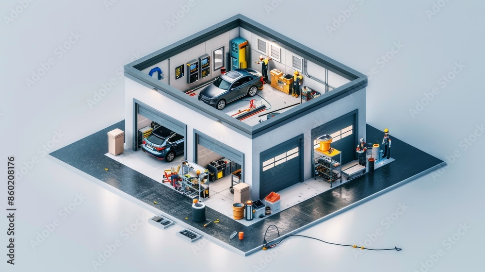 A group of mechanics are working on a car in a garage