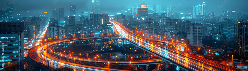 A long exposure photograph of a busy highway interchange at night. The city lights are reflected in the wet pavement, creating a colorful blur of light and motion. A long exposure photograph of a busy highway interchange at night. The city lights are reflected in the wet pavement, creating a colorful blur of light and motion.