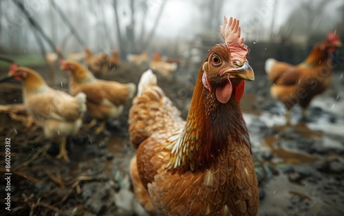 Close Up of Chicken in Rural Barnyard