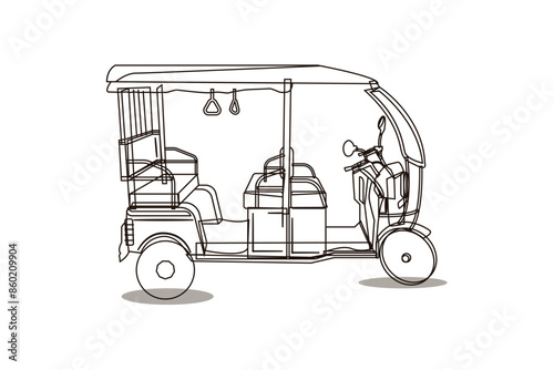 Tuktuk Indian rickshaw car line art