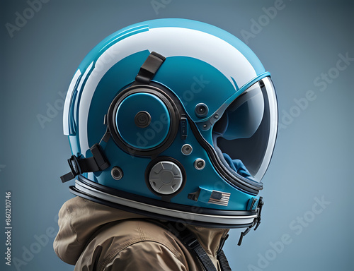 Astronaut on the moon. Kid with an astronaut suit. blue astronaut. blue background. Generative AI	