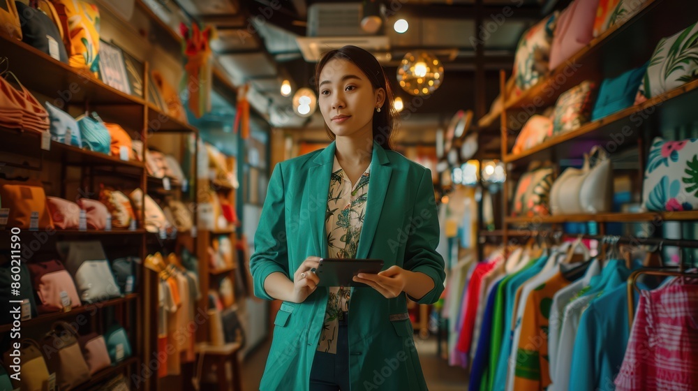 Naklejka premium The woman in fashion store
