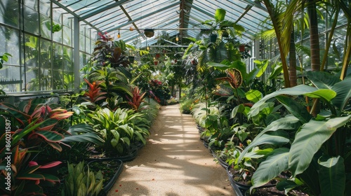 Botanical garden greenhouse with a diverse collection of tropical plants AI generated © Lisa_Art
