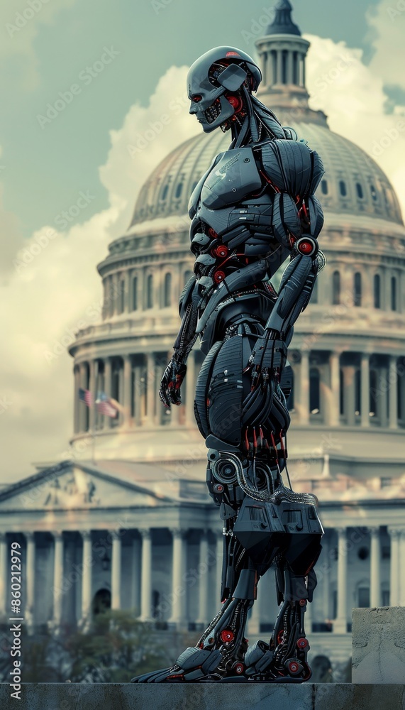 robot combat vehicle against the backdrop of a metropolis in the USA. Cyber technologies of the android army. robot combat vehicle against the backdrop of a metropolis in the USA. Cyber technologies of the android army.