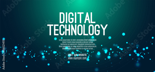 Digital technology internet network speed connection blue green background, cyber nano information, abstract communication, innovation future tech data, Ai big data lines dots, illustration vector 3d