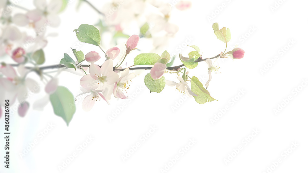 Obraz premium Spring flowers Apple branch on white background Card with copy space Nature border : Generative AI