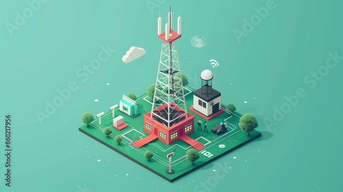 A tower with a red and white base and a red top