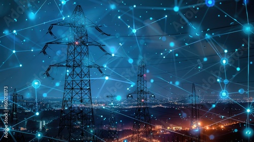 High-voltage power transmission lines equipped with digital sensors for optimizing energy transfer AI generated