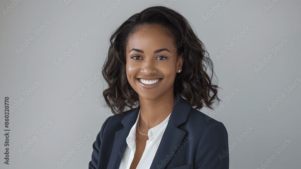 Businesswoman in navy blazer with confident smile Businesswoman in navy blazer with confident smile