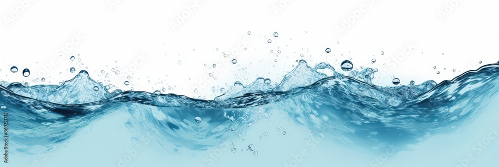 Water Splash with Bubbles Against White Background Water Splash with Bubbles Against White Background
