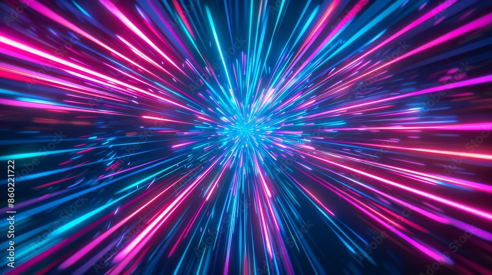 Abstract Neon Light Streaks Exploding Outward on a Dark Background Abstract Neon Light Streaks Exploding Outward on a Dark Background