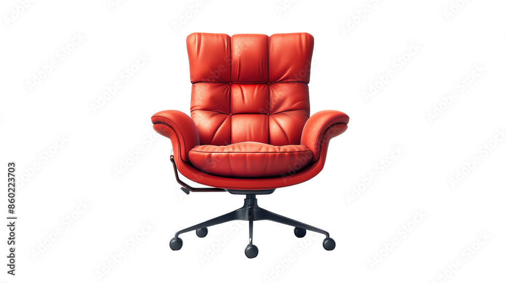 Elegant red leather office chair with cushioned backrest and armrests on a swivel base. Ideal for modern workspaces or home offices. Elegant red leather office chair with cushioned backrest and armrests on a swivel base. Ideal for modern workspaces or home offices.