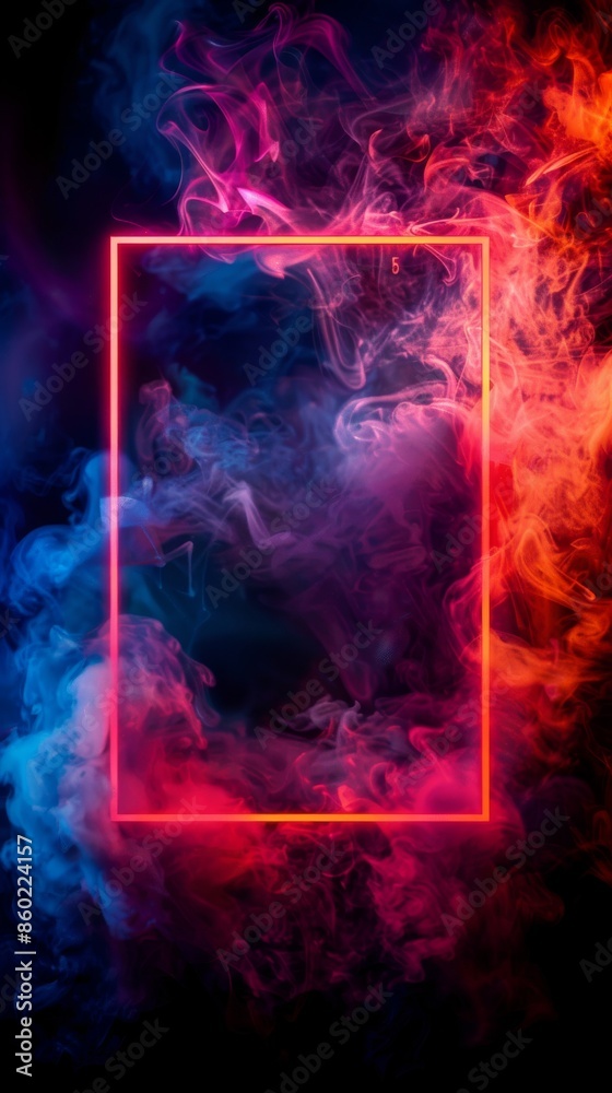 Neon Glowing Frame Surrounded by Colorful Smoke Neon Glowing Frame Surrounded by Colorful Smoke