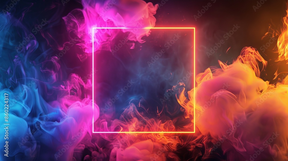 Obraz premium Neon Light Frame Surrounded by Colorful Smoke