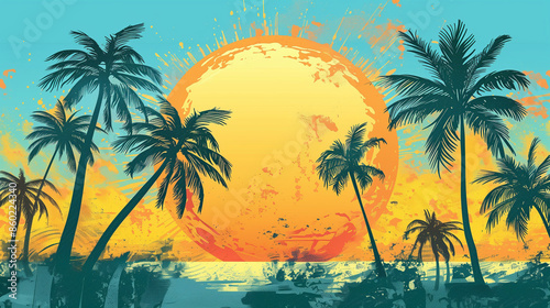 Summer Beach and Palm Trees Wallpaper Background