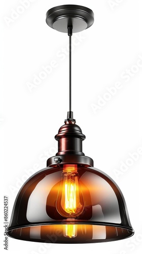 Black and Copper Pendant Light With Amber Glass Shade