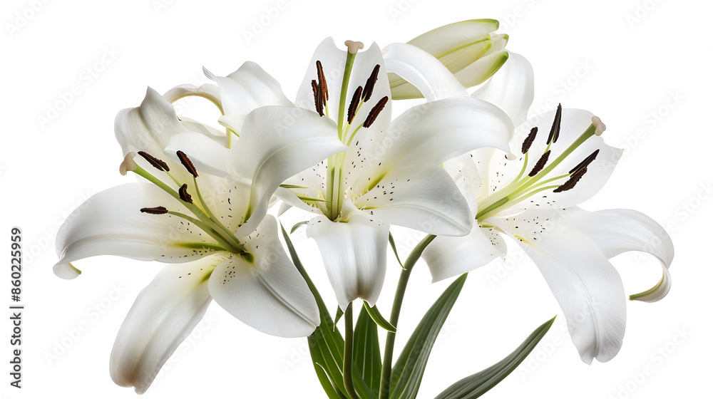 White Lily flower bouquet isolated on white background for card and decoration : Generative AI White Lily flower bouquet isolated on white background for card and decoration : Generative AI