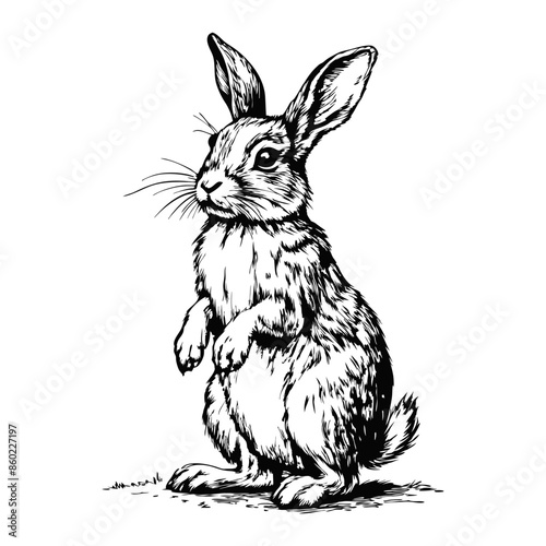 Sketch of a rabbit standing on its hind legs on a white background photo