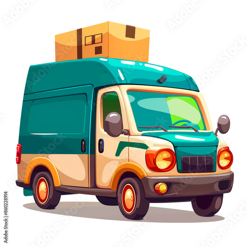 Cartoon Delivery Van with Boxes, Logistics and Transport Concept