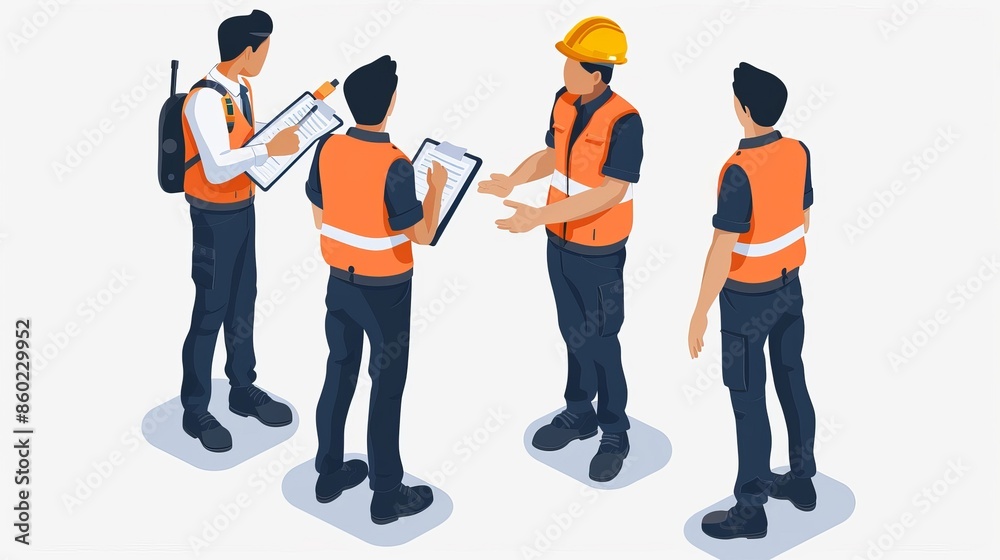 Obraz premium A man in a yellow vest is holding a tablet