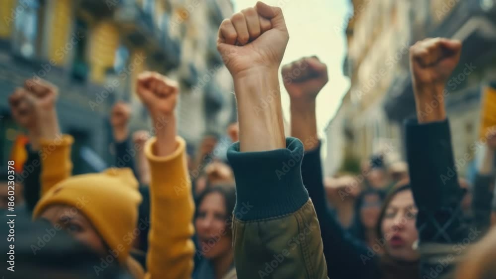 When Was Racism Active Diverse Interracial People raise hands up. American Male Female fists ...