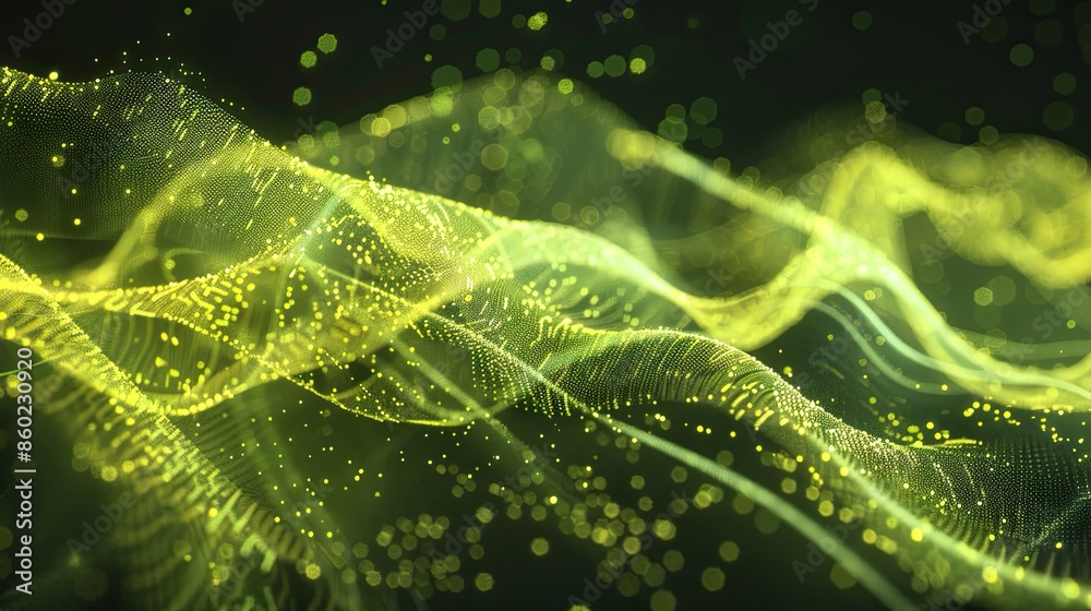 3D render of a yellow wavy sound wave made from particles on a black background 3D render of a yellow wavy sound wave made from particles on a black background