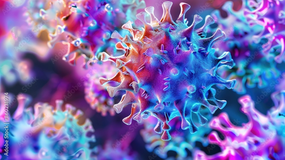 3D abstract virus with spiky protrusions, glowing in vibrant colors AI generated 3D abstract virus with spiky protrusions, glowing in vibrant colors AI generated