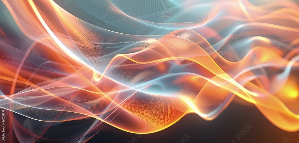 A captivating 3D rendering of abstract wave particles, with smooth curves and vibrant colors interacting with light to create a mesmerizing and dynamic effect. A captivating 3D rendering of abstract wave particles, with smooth curves and vibrant colors interacting with light to create a mesmerizing and dynamic effect.