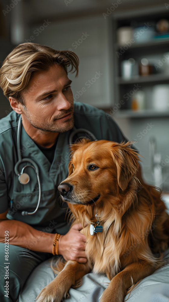 handsome male veterinarian doctor with a stethoscope holding a cute black German shepherd puppy in their arms in a veterinary clinic handsome male veterinarian doctor with a stethoscope holding a cute black German shepherd puppy in their arms in a veterinary clinic